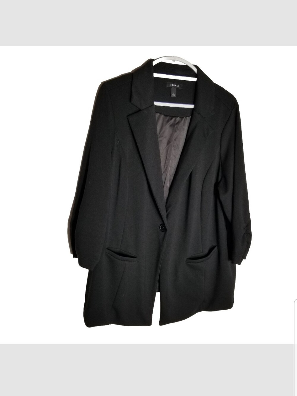 Torrid 3 Blazer Women's 3X Black Gathered 3/4 Sleeve Lined Modal Jacket Soft